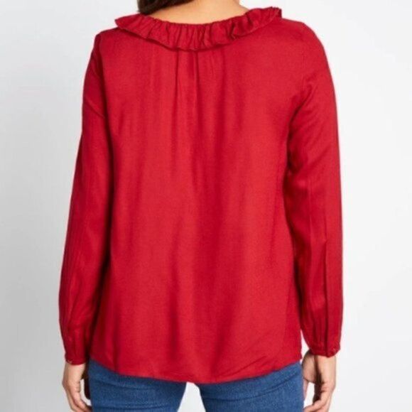 Modcloth Ruffle Collar Blouse The Frill Of It Top Red S - Picture 3 of 12